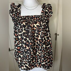 Who What Wear Women's Sleeveless Leopard Print Blouse Size XS Black/Beige/Pink